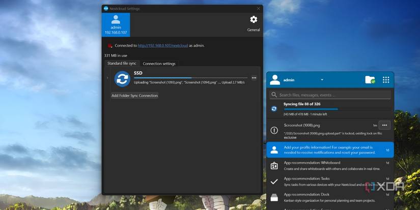 screenshot of dietpi nextcloud folder sync progress