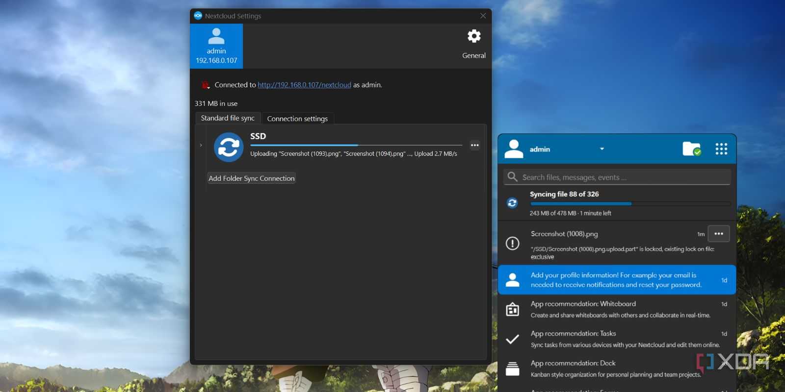 screenshot of dietpi nextcloud folder sync progress