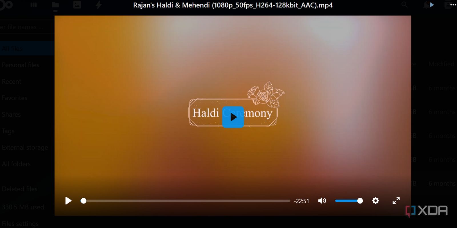 screenshot of dietpi nextcloud previewing video files