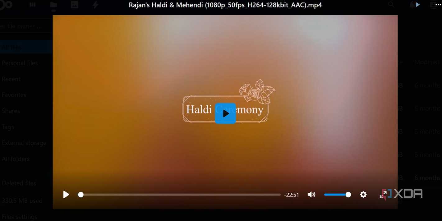 screenshot of dietpi nextcloud previewing video files