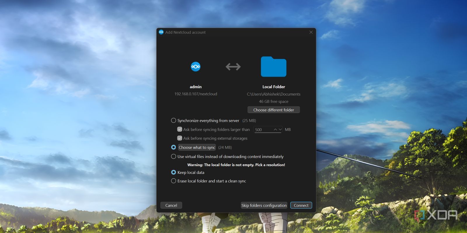 screenshot of dietpi nextcloud setting folder