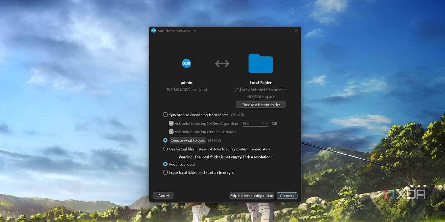 screenshot of dietpi nextcloud setting folder