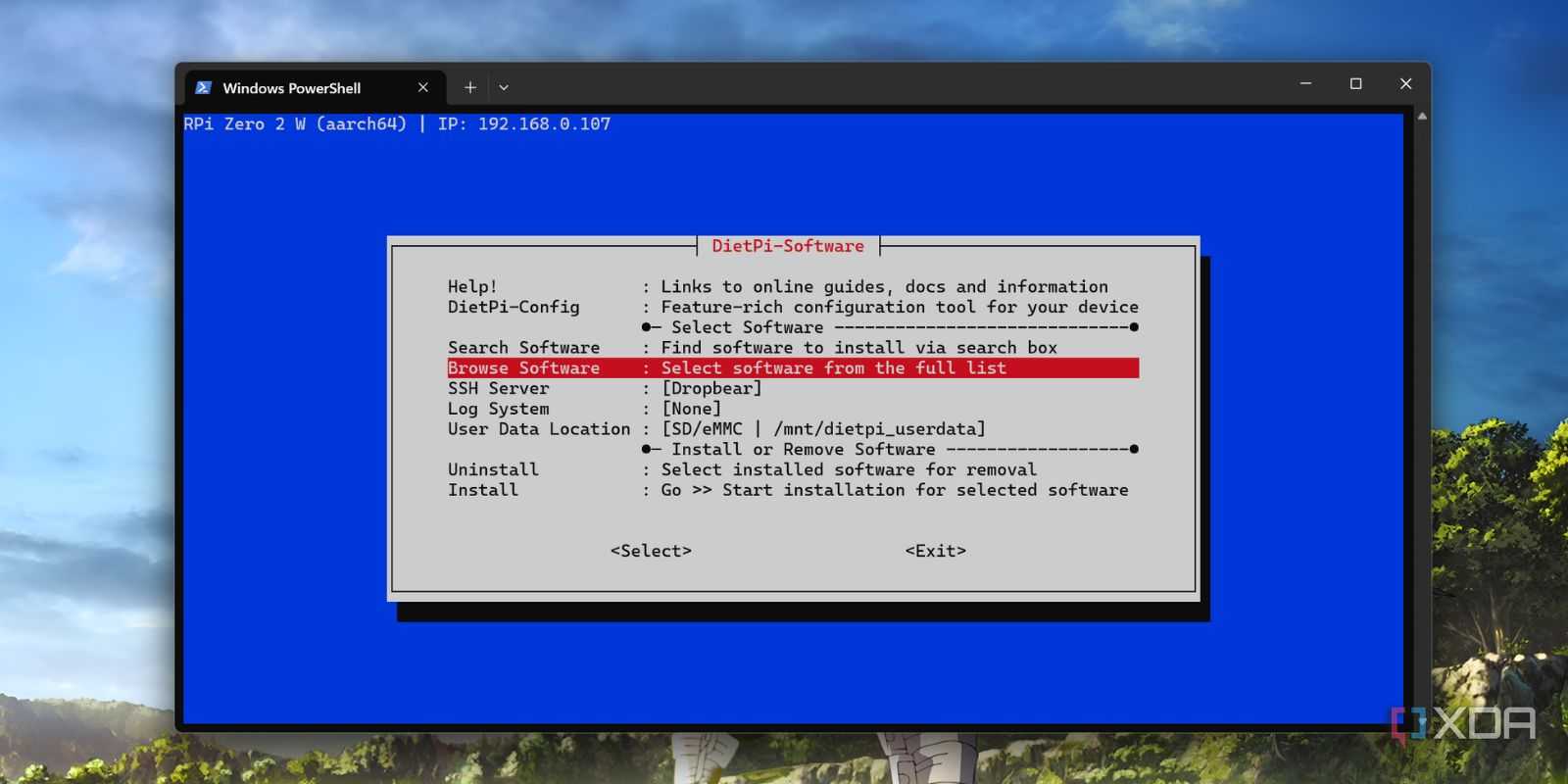 screenshot of dietpi software tool