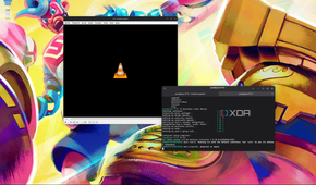 Screenshot of a console window on AnduinOS showing Distrobox launching VLC within Ubuntu. The VLC window is shown next to the terminal