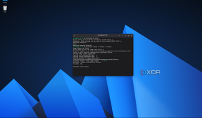 Screenshot of a console window on AnduinOS showing Distrobox downloading an image to create a new container