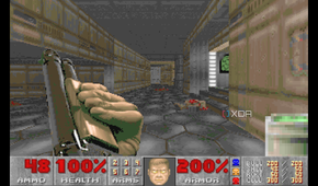 Doom Marine with yellow eyes in 1993's Doom.