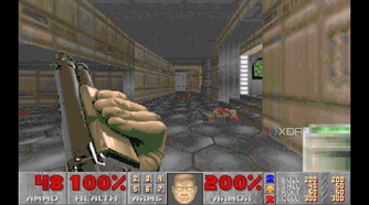 Doom Marine with yellow eyes in 1993's Doom.