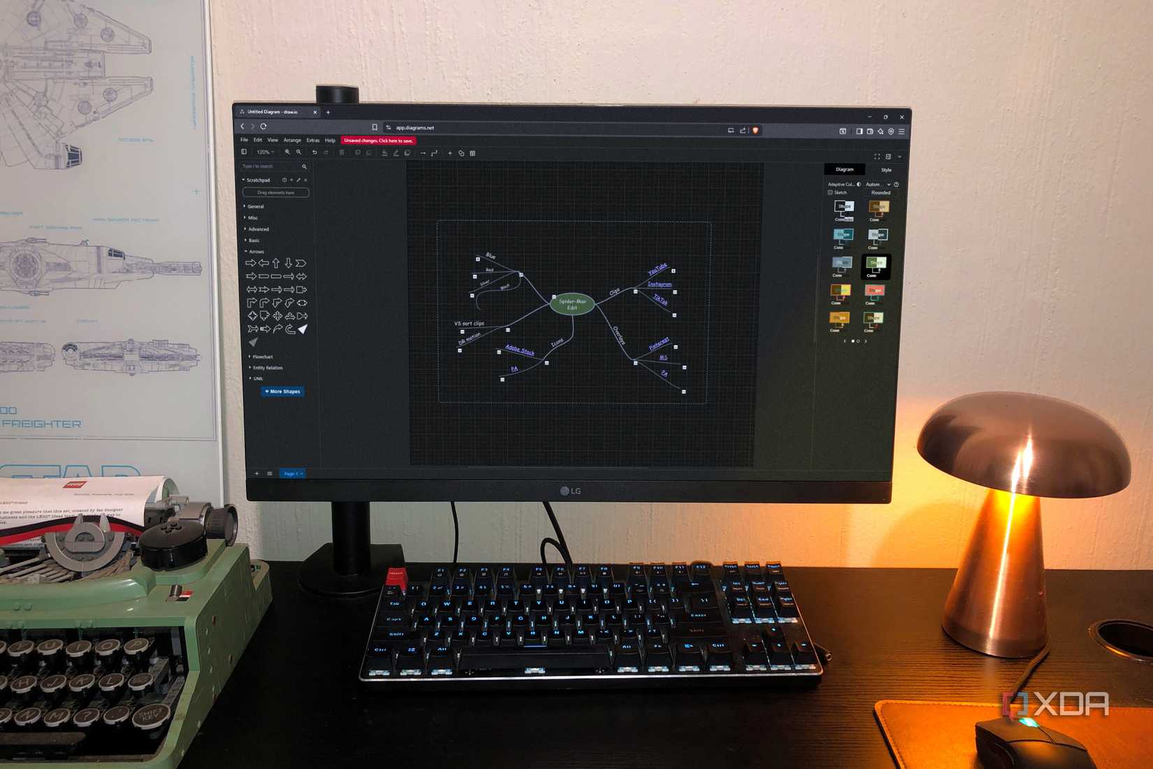 Бесплатная альтернатива Microsoft Visio с широким набором функций интерфейс программы draw.io с открытой диаграммой