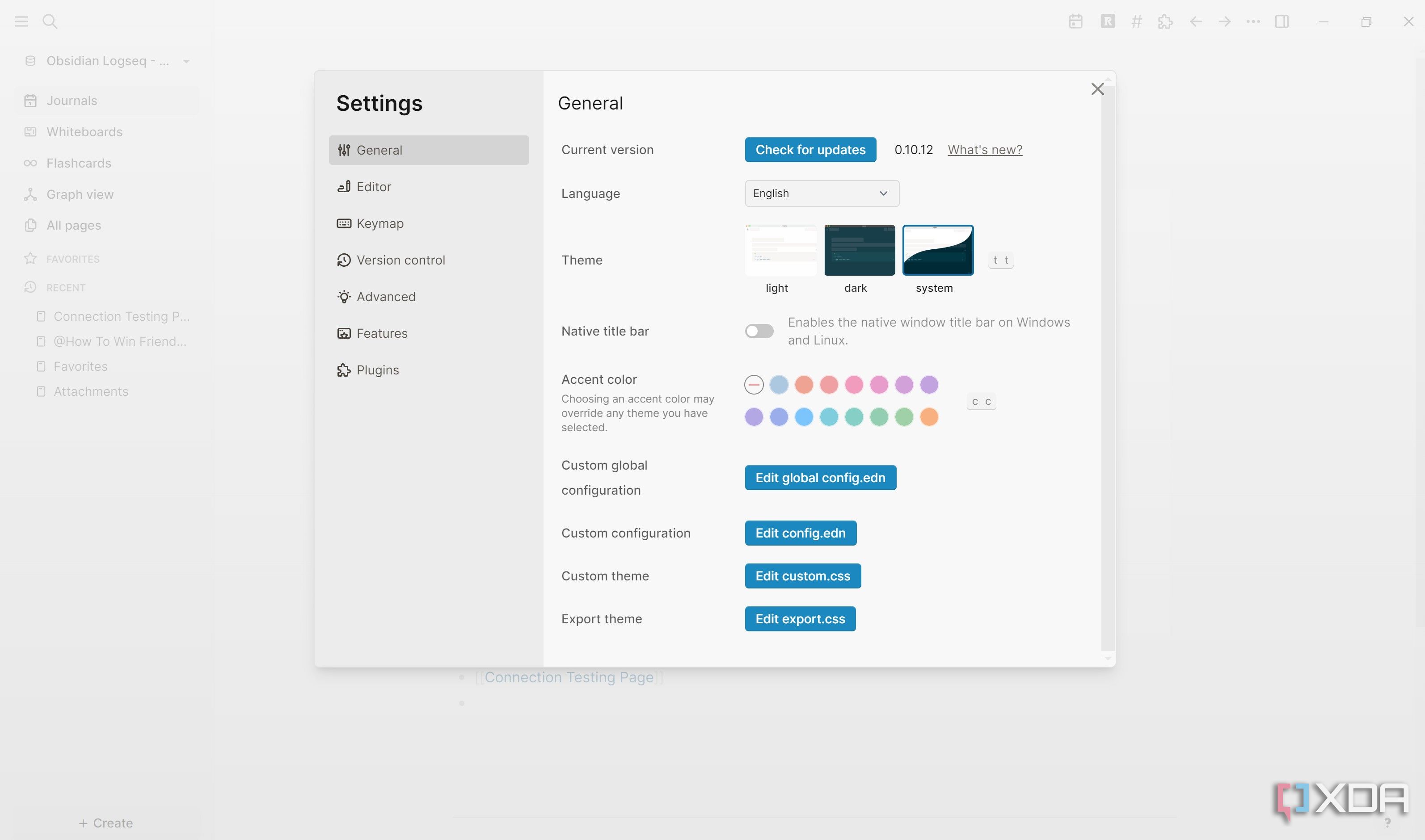 Edit config custom- in Logseq settings