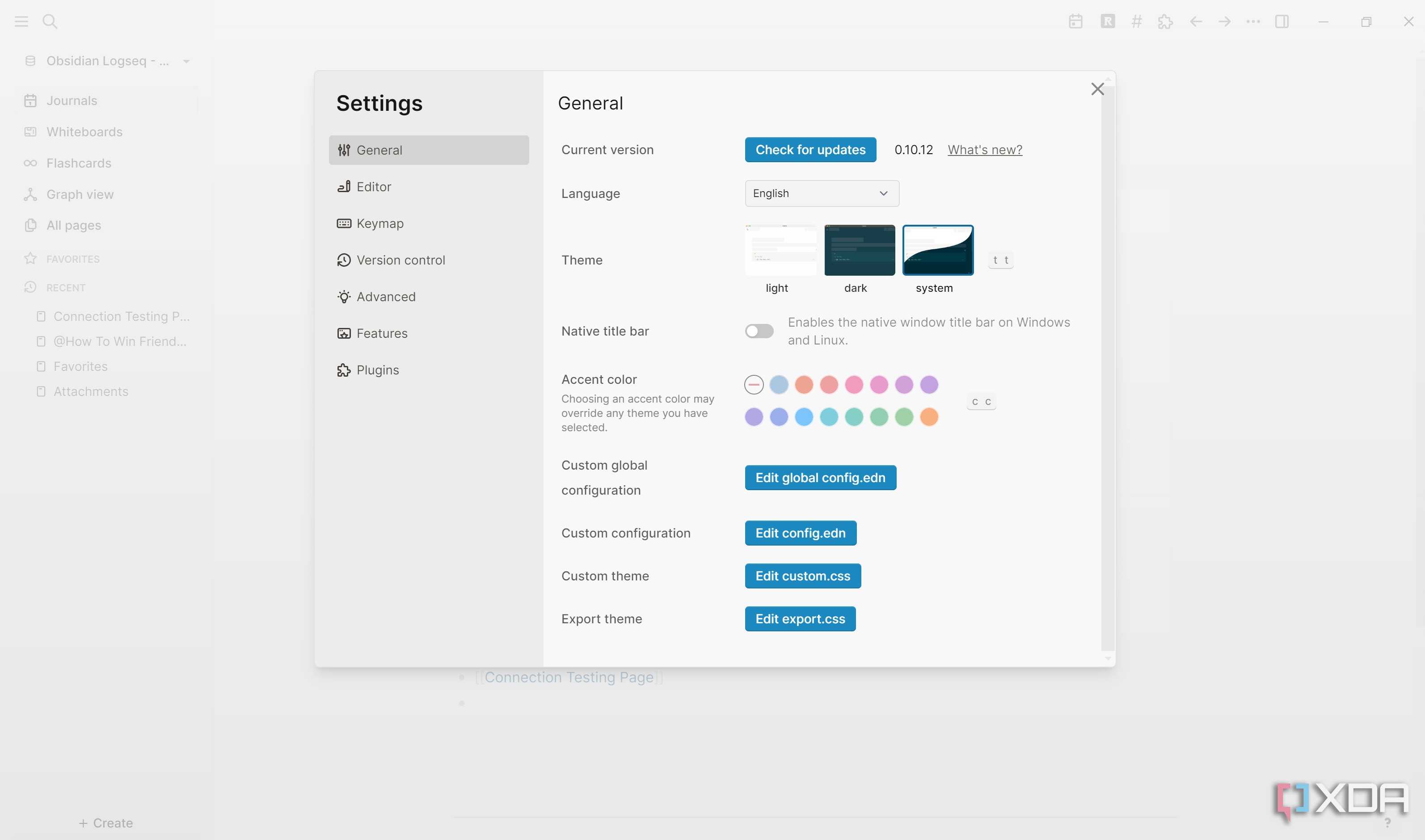 Edit config custom- in Logseq settings