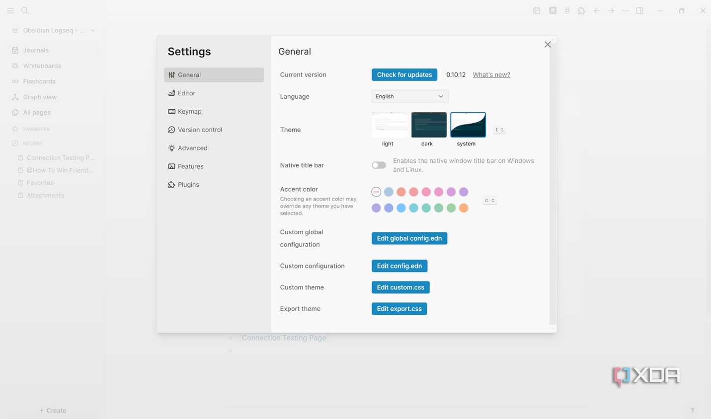 Edit config custom- in Logseq settings