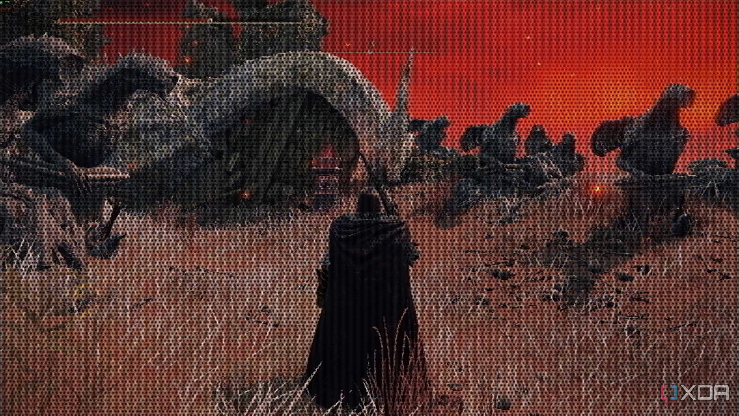 Elden Ring through a technicolor filter in ShaderGlass.