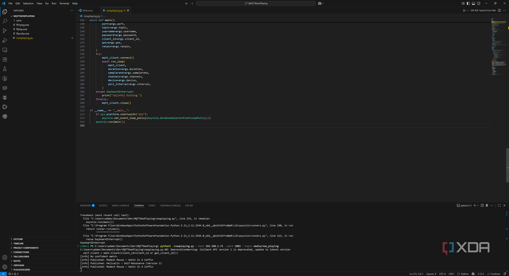 ESP32 Now Playing VS Code Identifying Tracks