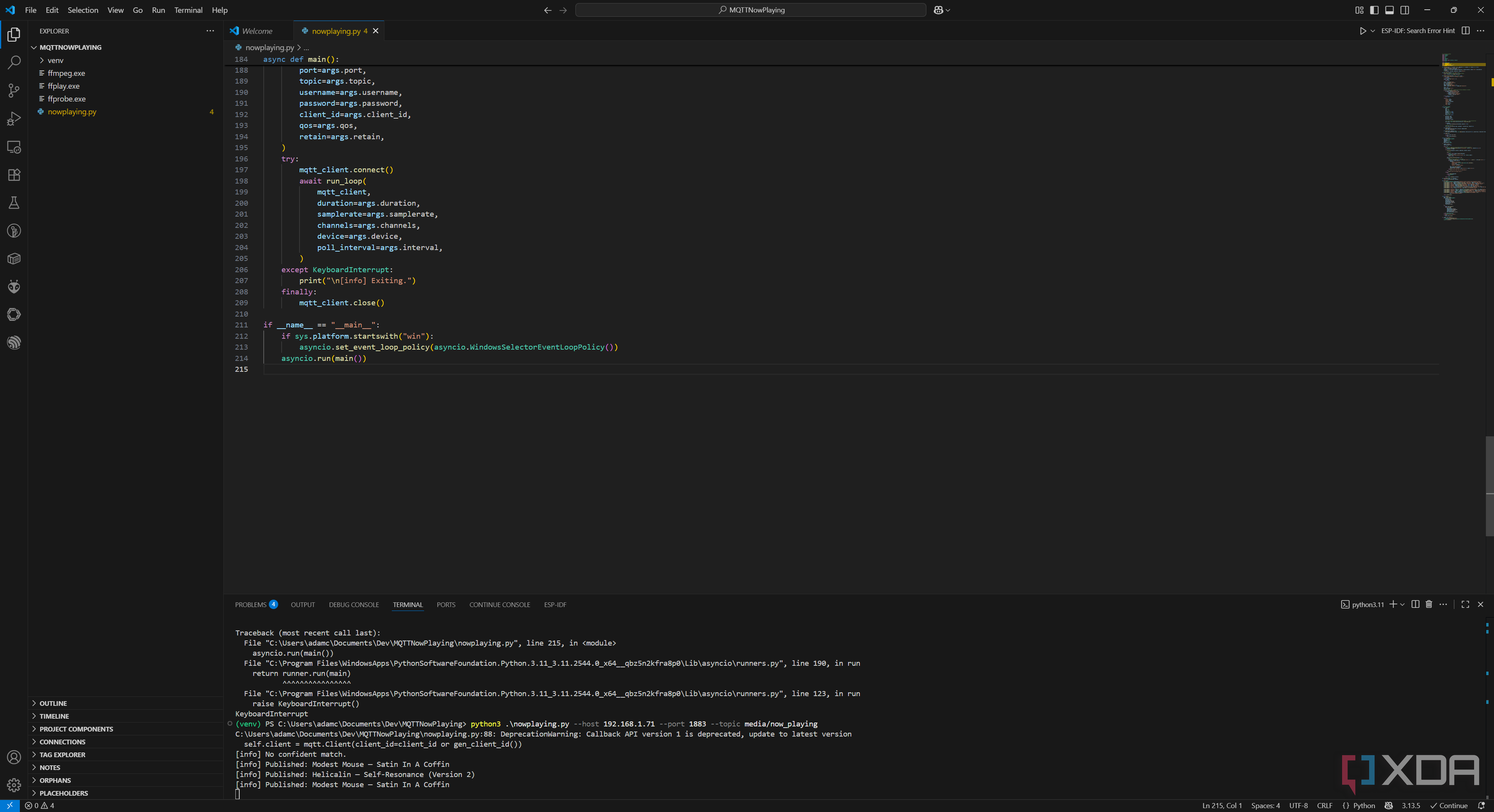 ESP32 Now Playing VS Code Identifying Tracks