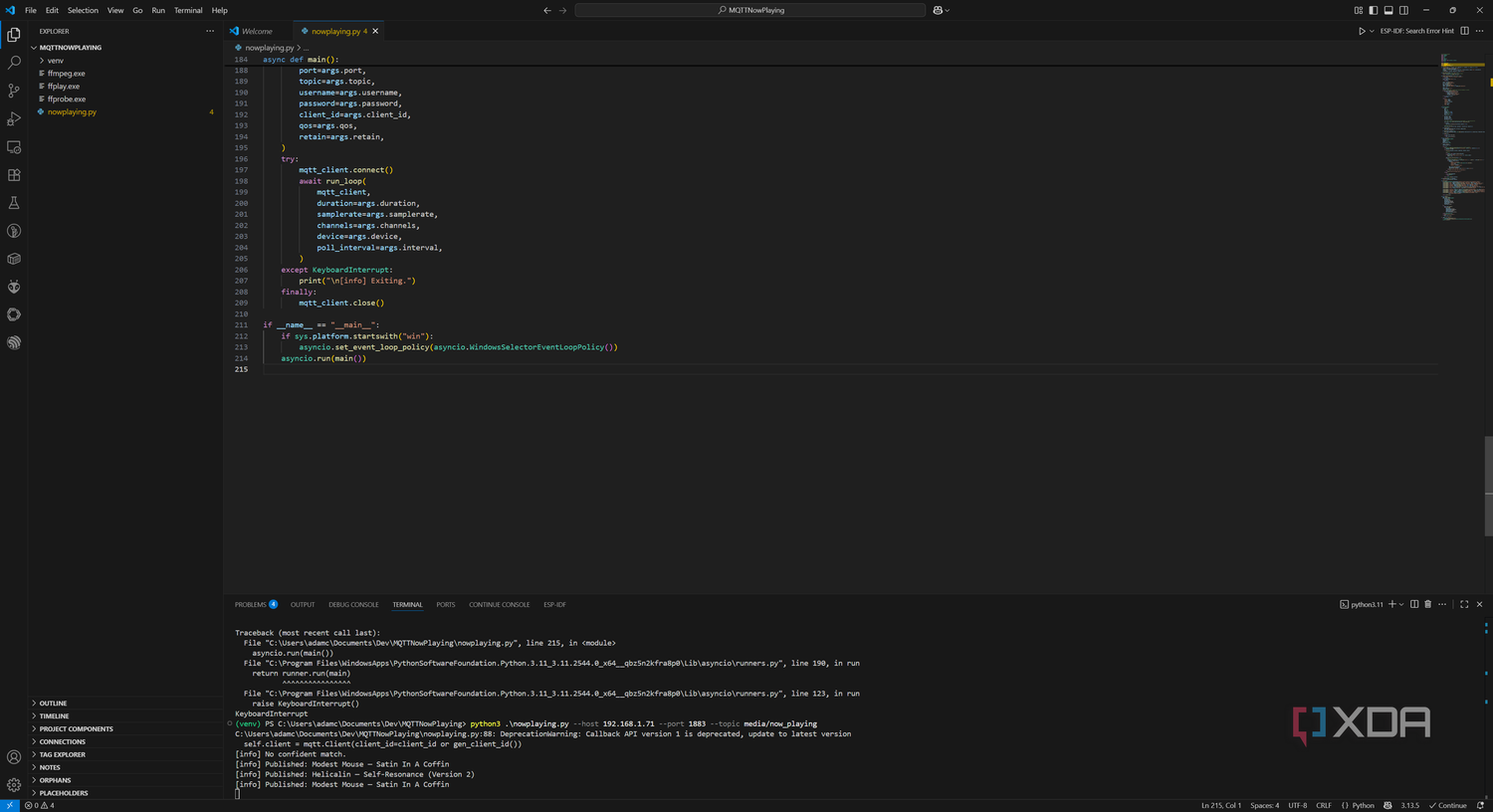 ESP32 Now Playing VS Code Identifying Tracks