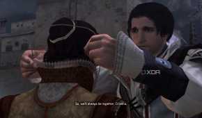 Ezio puts his pendant around Cristina's neck in Assassin's Creed 2.