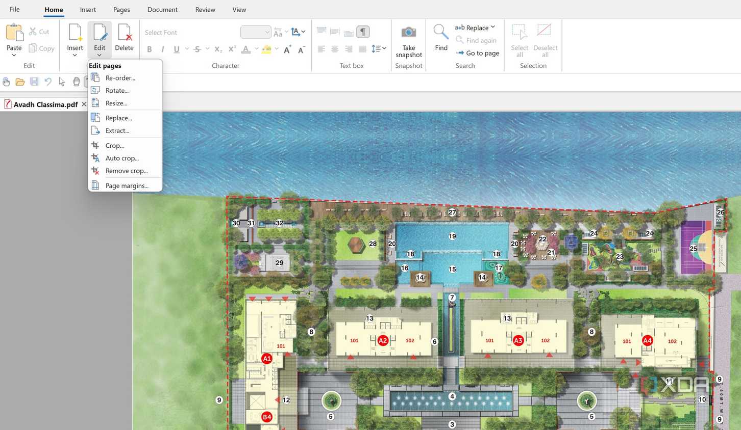FlexiPDF editing menu