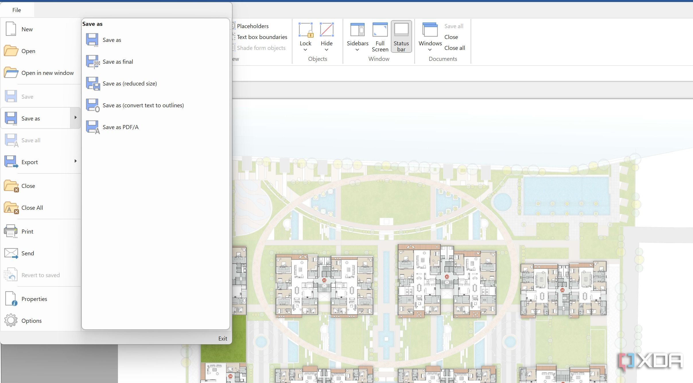FlexiPDF file menu