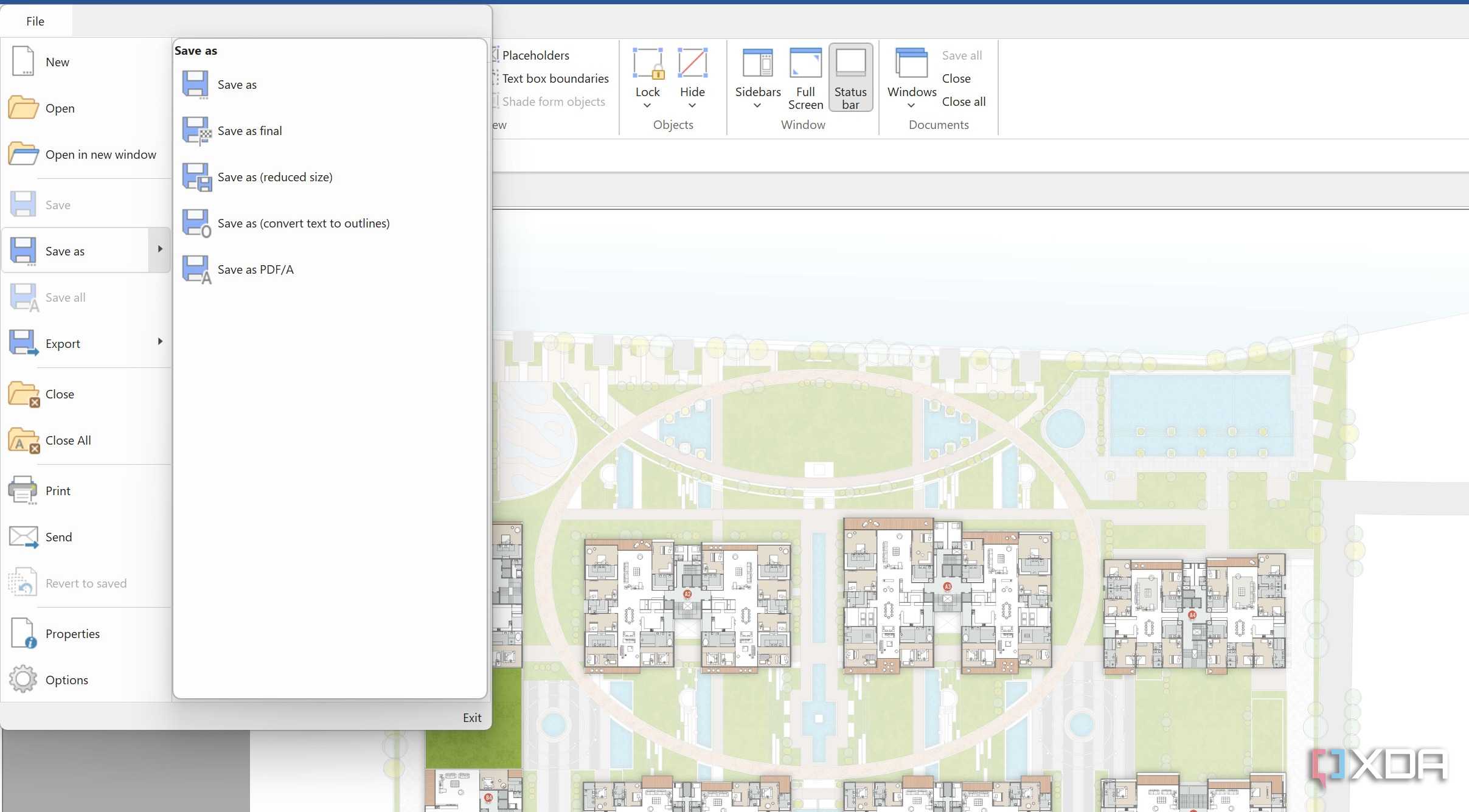 FlexiPDF file menu