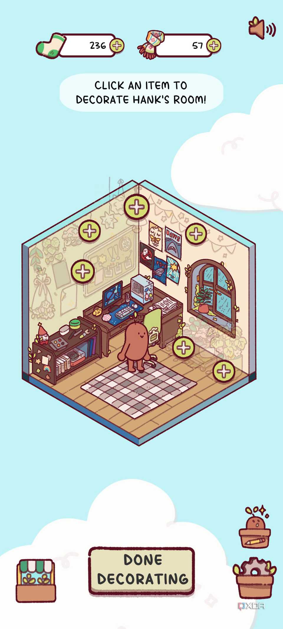 A screenshot of the decorating screen in the Focus Friend app