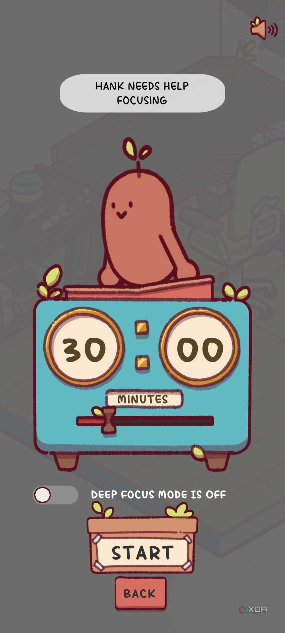 A screenshot of the Focus Friend timer setup screen