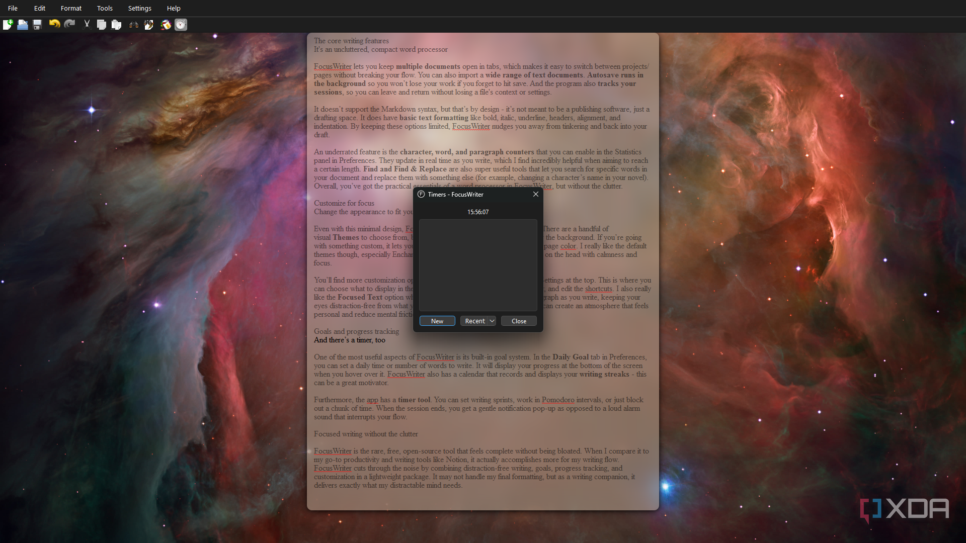 FocusWriter setting timer