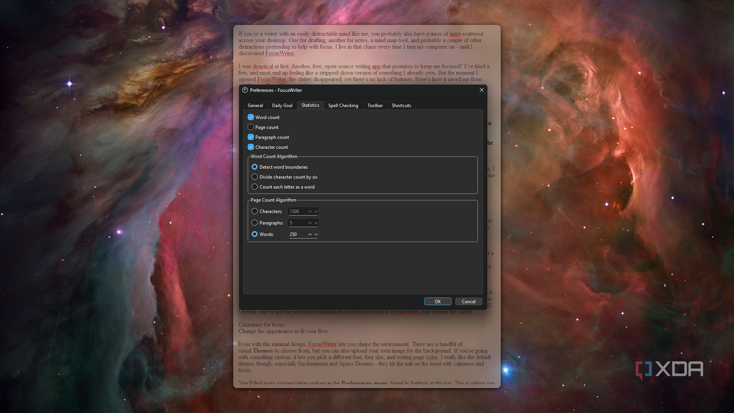 FocusWriter statistics preferences