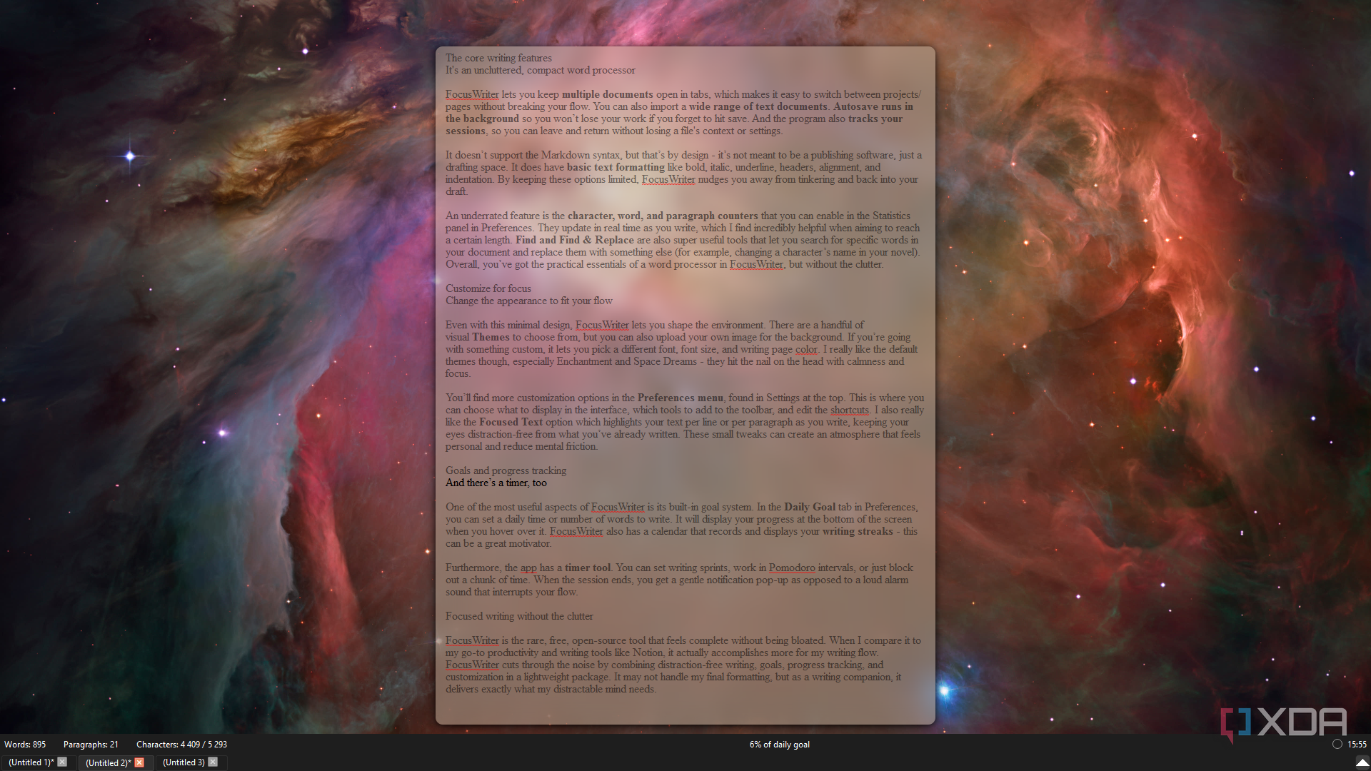 FocusWriter viewing progress bar