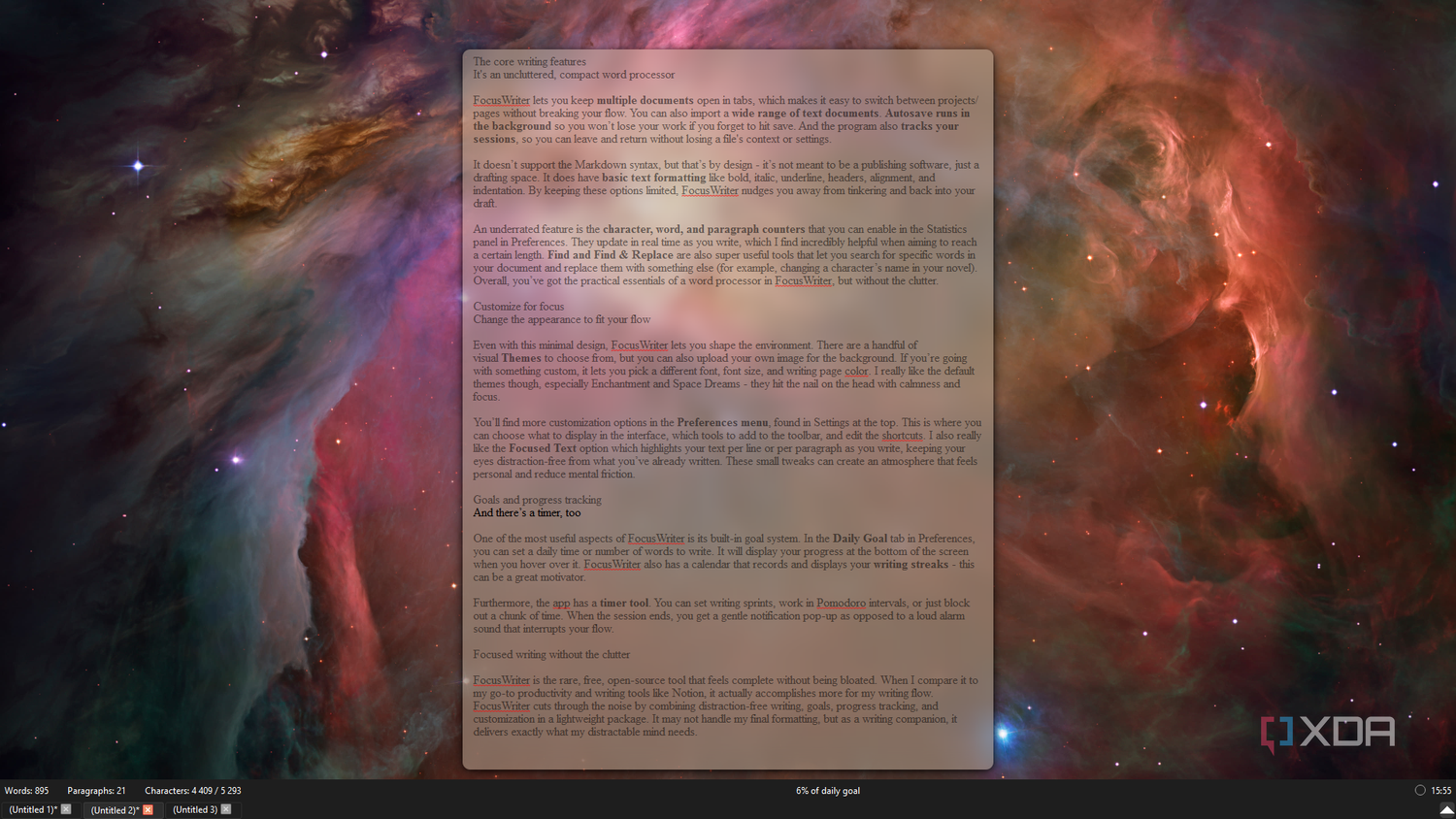 FocusWriter viewing progress bar