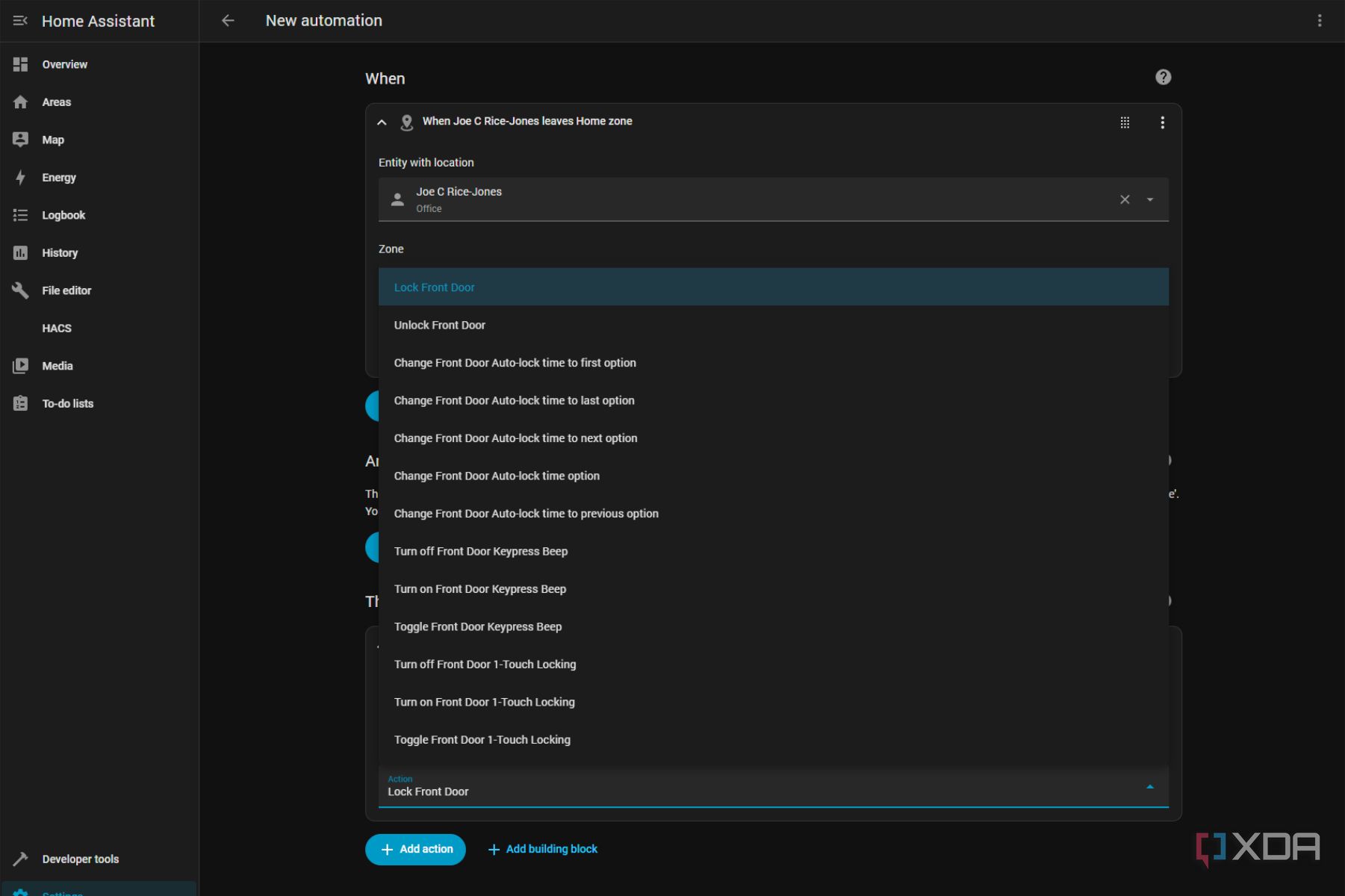 home assistant automation page for schlage smart lock
