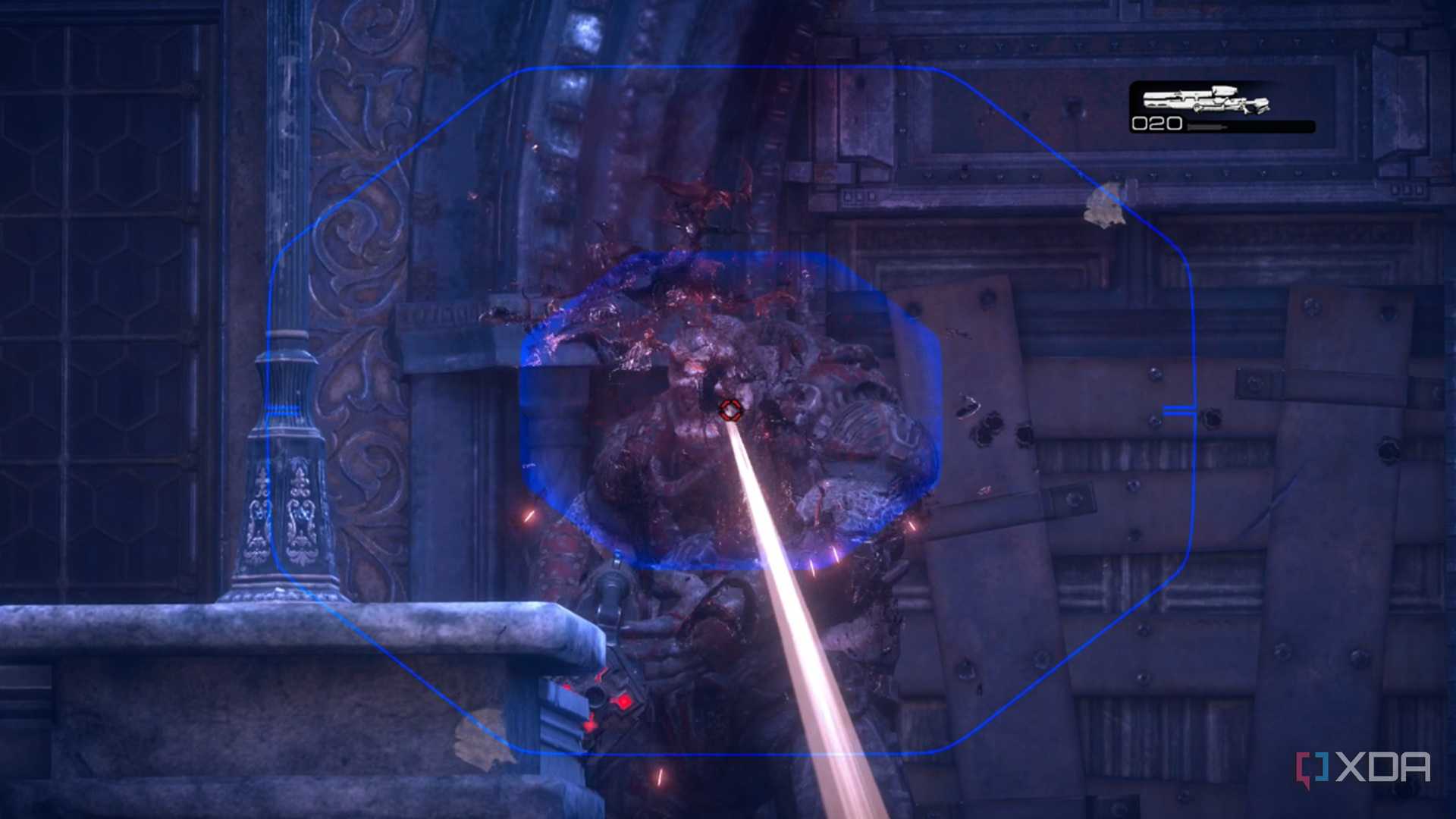 A screenshot of using a sniper rifle in Gears of War: Reloaded