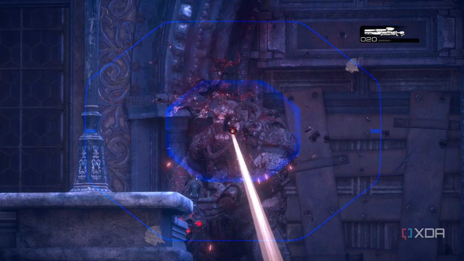A screenshot of using a sniper rifle in Gears of War: Reloaded