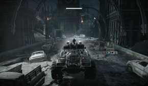A screenshot of driving the truck and escaping the Kryll in Gears of War: Reloaded