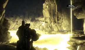 A screenshot of Marcus looking at the underground emulsion in Gears of War: Reloaded