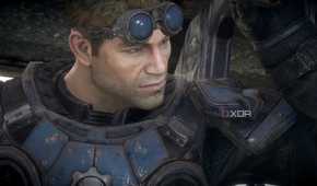 A close screenshot of Baird in Gears of War: Reloaded