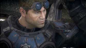 A close screenshot of Baird in Gears of War: Reloaded