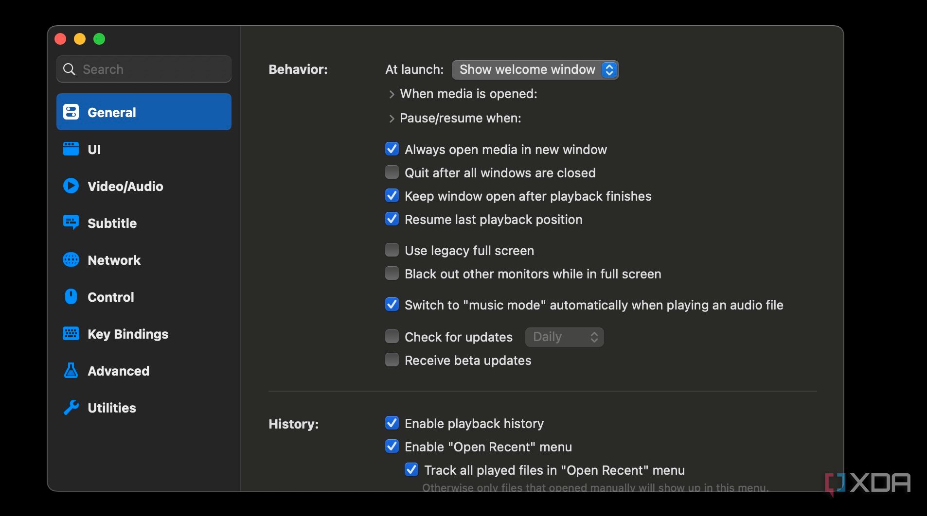 General settings on IINA
