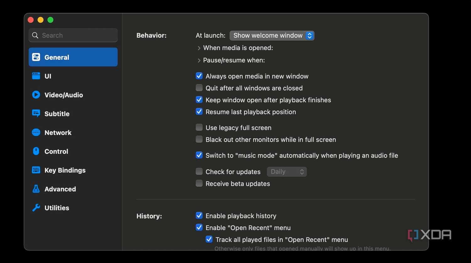 General settings on IINA