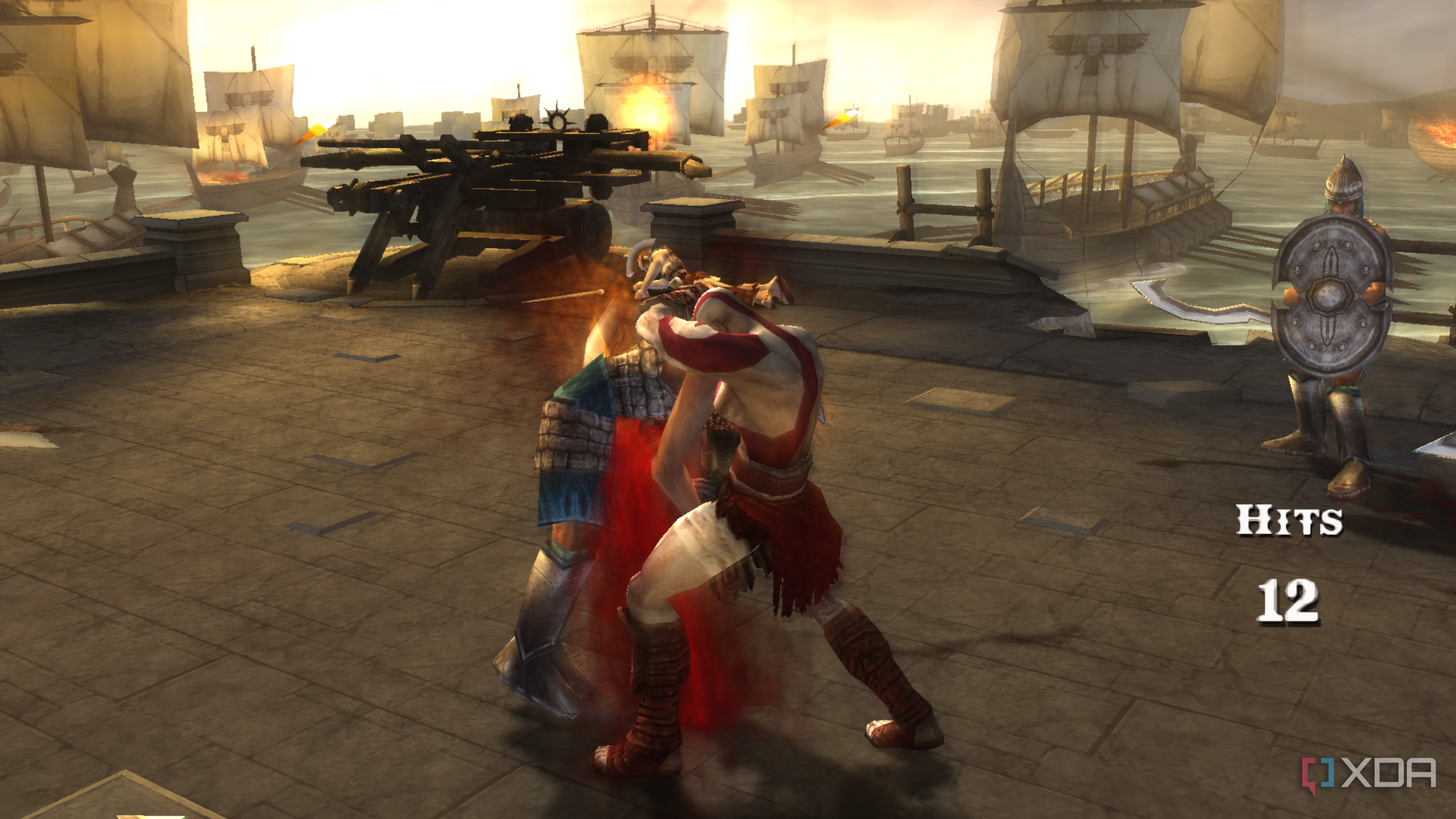 A screenshot from God of War: Chains of Olympus on the PSP.