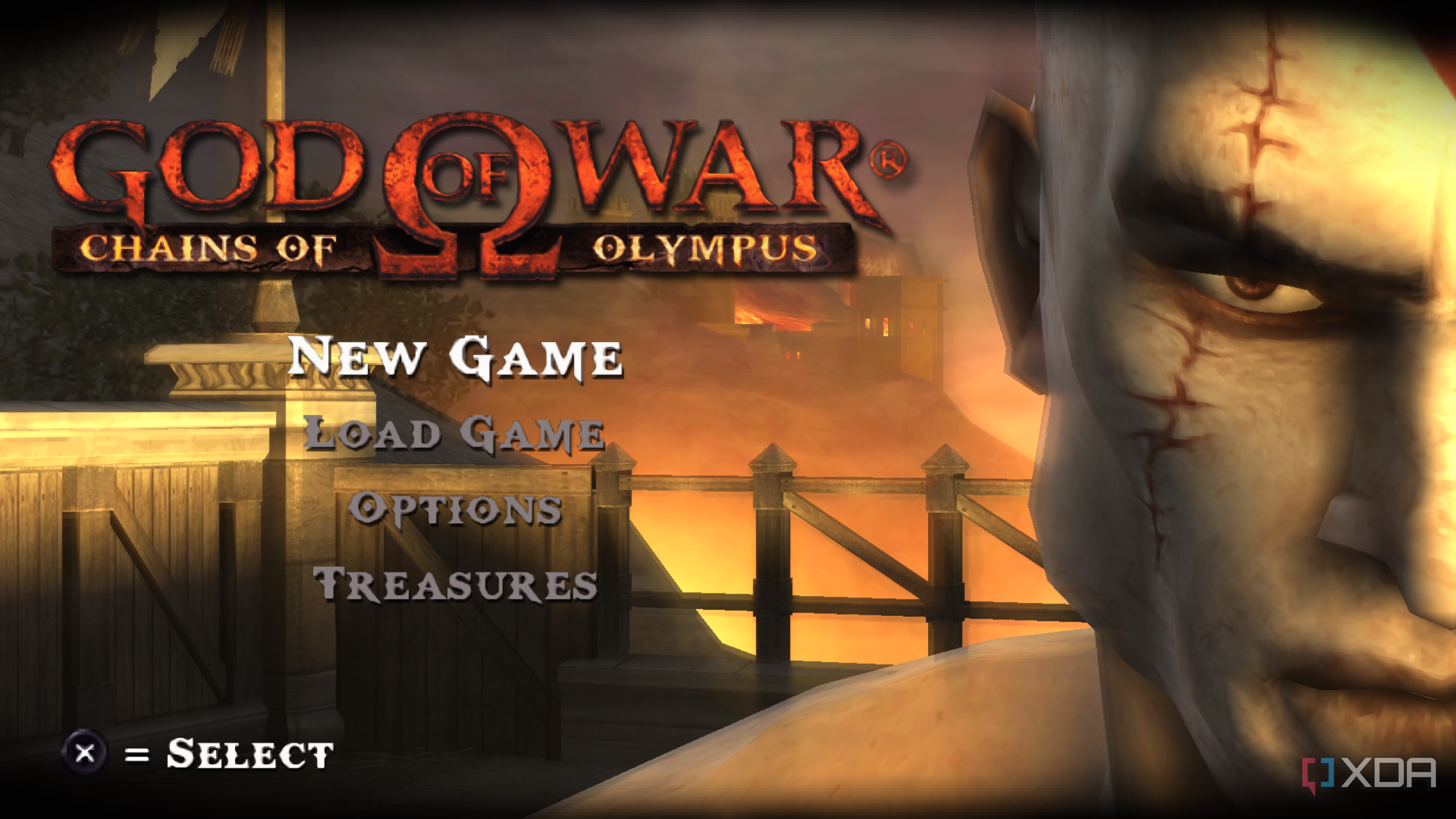 A screenshot from God of War: Chains of Olympus on the PSP.