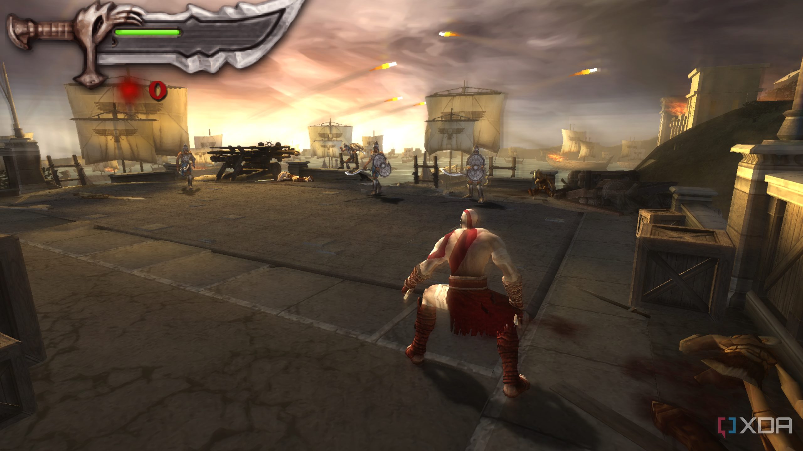 A screenshot from God of War: Chains of Olympus on the PSP.