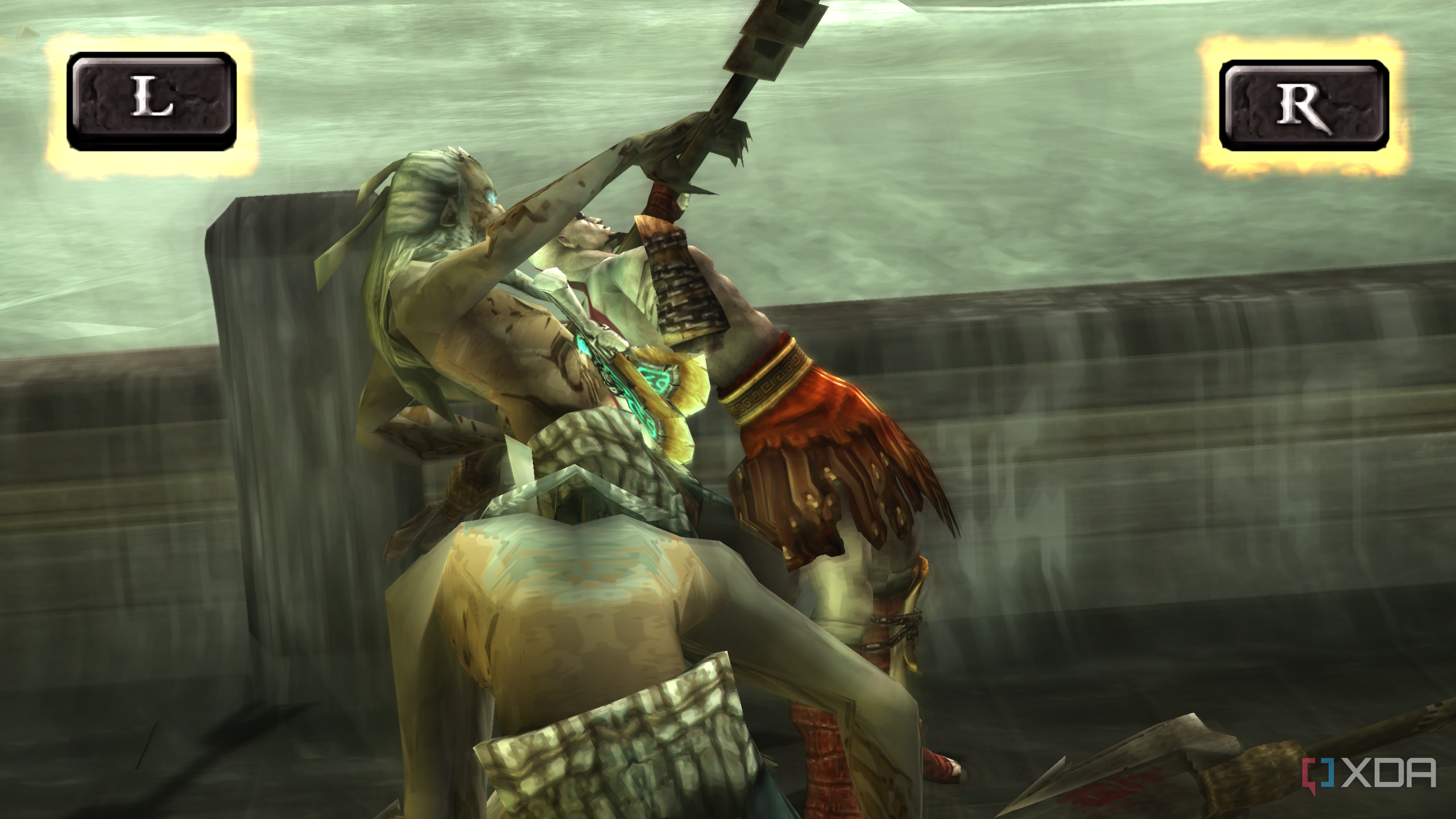 A screenshot from God of War: Ghost of Sparta on the PSP.
