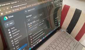 Image of Google Drives main page on the display of a laptop on a chair