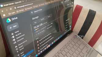 Image of Google Drives main page on the display of a laptop on a chair