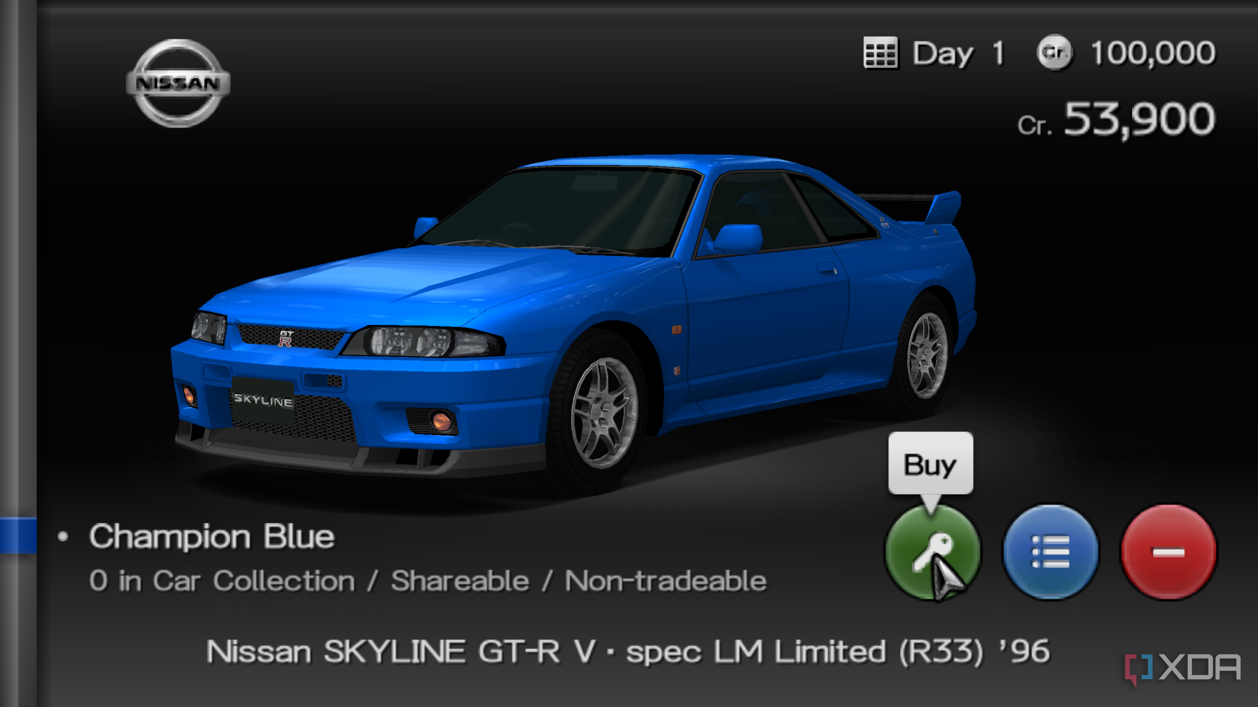 The Nissan Skyline GT-R V in Gran Turismo PSP.
