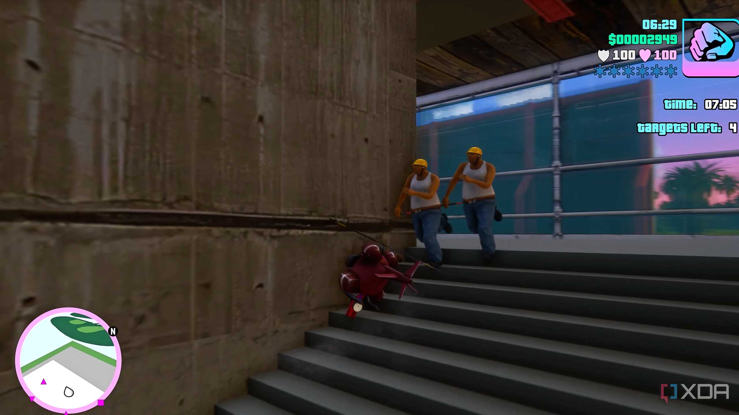 Attacking contruction workers in the Demolition Man mission of GTA: Vice City.