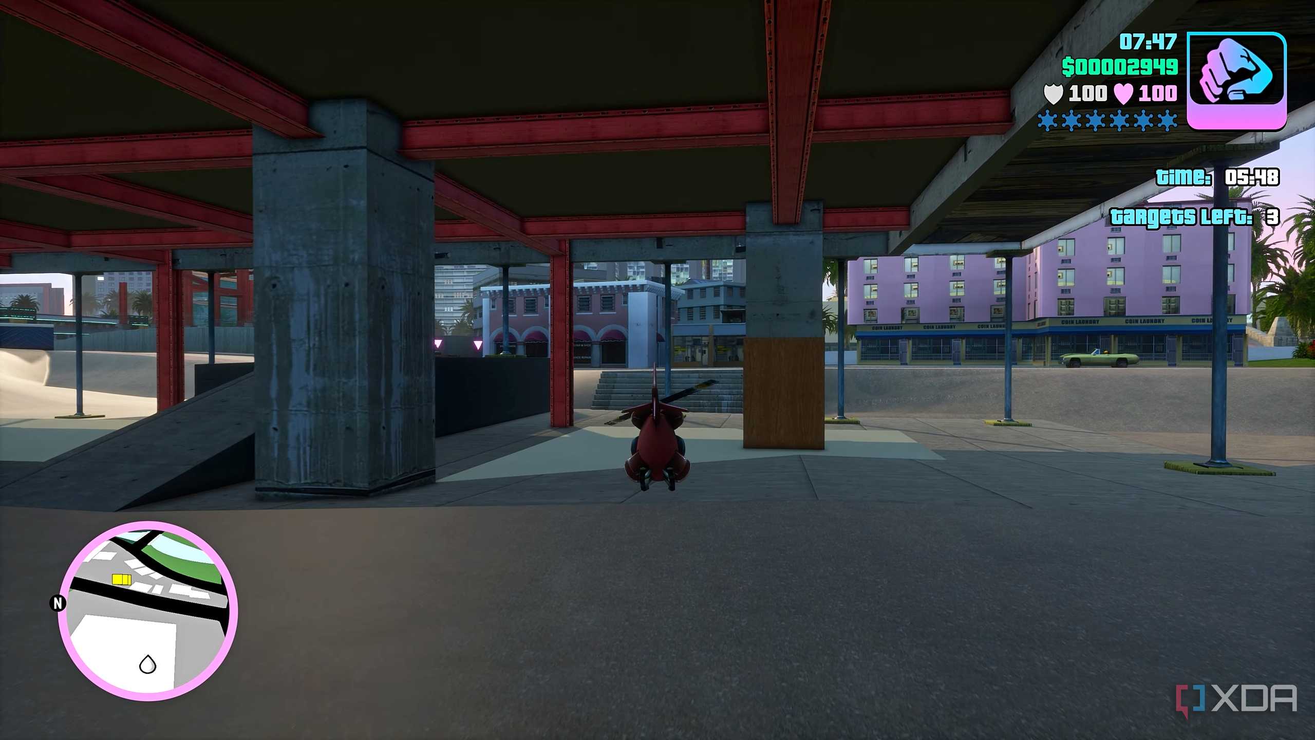 Flying the RC Copter in GTA: Vice City.