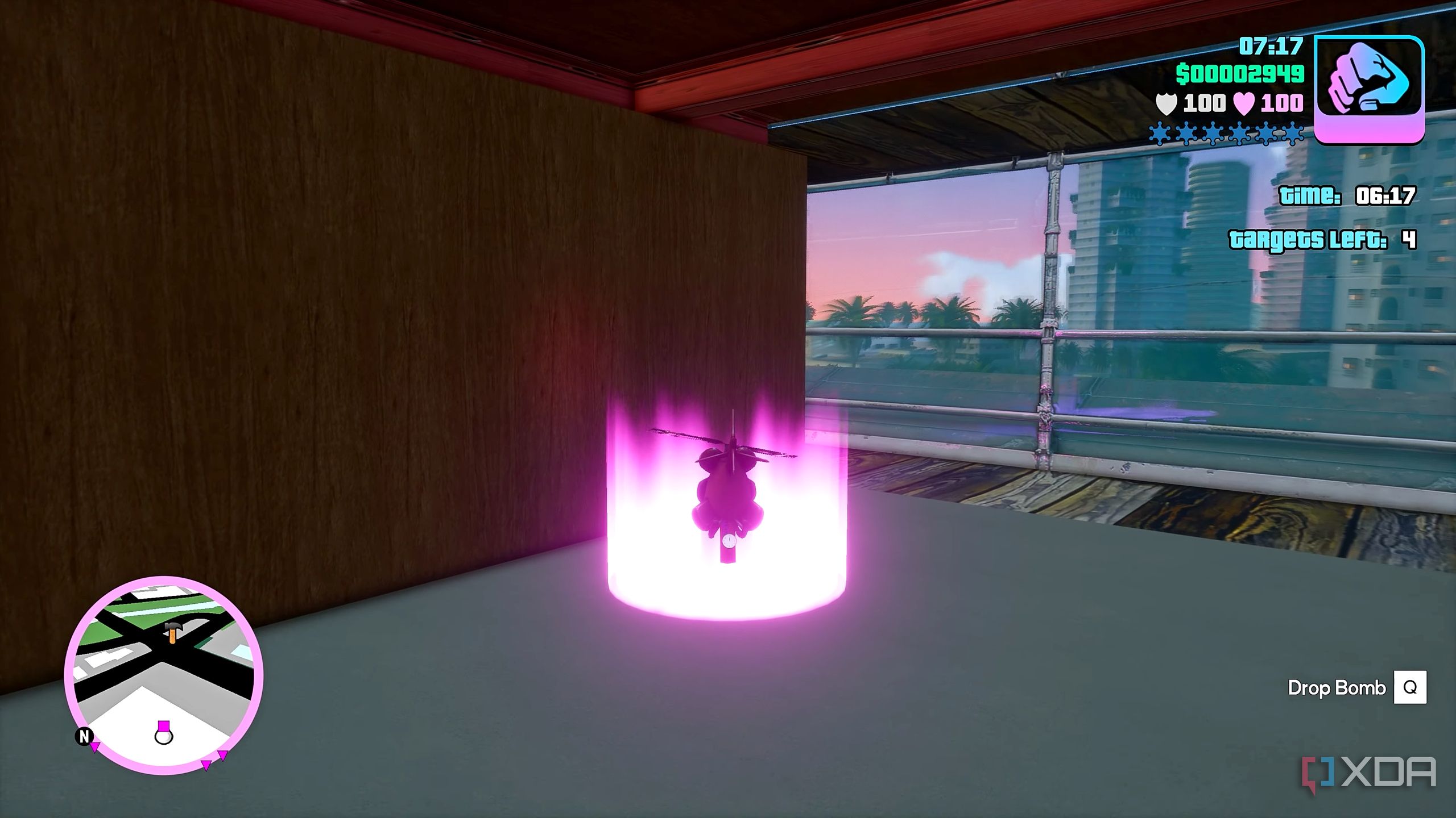 The RC Copter approaching a bomb drop location in GTA: Vice City.