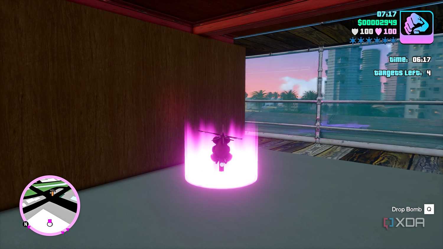 The RC Copter approaching a bomb drop location in GTA: Vice City.