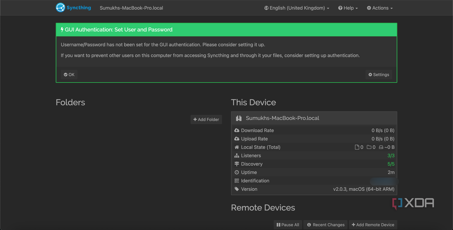 GUI authentication on Syncthing